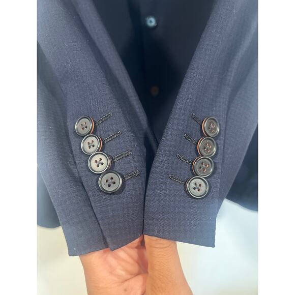 Ibiza Wool Stretch Seersucker Half-Lined Sport Coat Navy Blue Mens Sz 42L Blazer - Picture 3 of 7